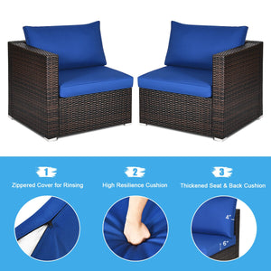 2PCS Patio Rattan Sectional Conversation Sofa Set-Navy