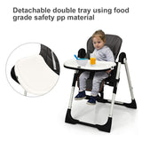 Foldable High chair with Multiple Adjustable Backrest-Black