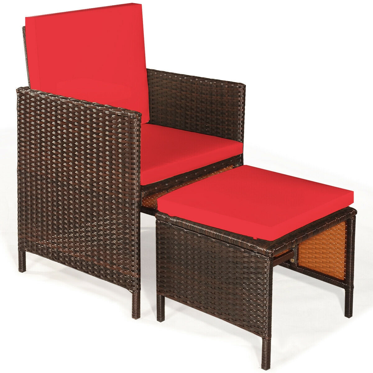 9 Pieces Patio Rattan Dining Cushioned Chairs Set-Red