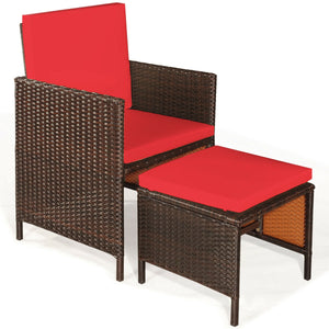 9 Pieces Patio Rattan Dining Cushioned Chairs Set-Red