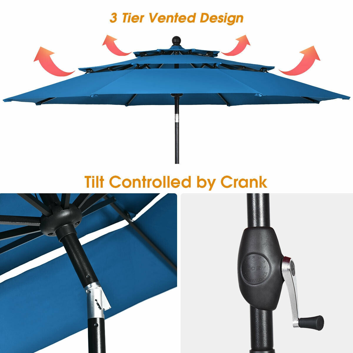 10' 3 Tier Patio Umbrella Aluminum Sunshade Shelter Double Vented without Base-Blue by DirectDeals