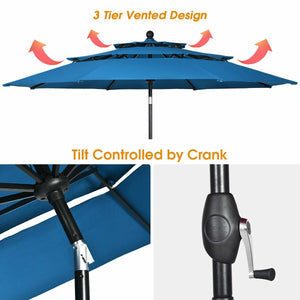 10' 3 Tier Patio Umbrella Aluminum Sunshade Shelter Double Vented without Base-Blue by DirectDeals