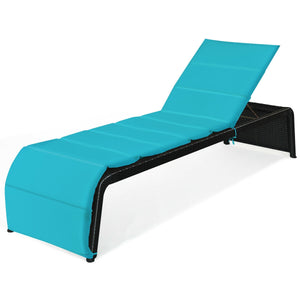 Patio Rattan Lounge Chair Back Adjustable Chaise Recliner  with Cushioned-White