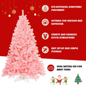 6 Feet Pink Artificial Hinged Spruce Full Christmas Tree with Foldable Metal Stand