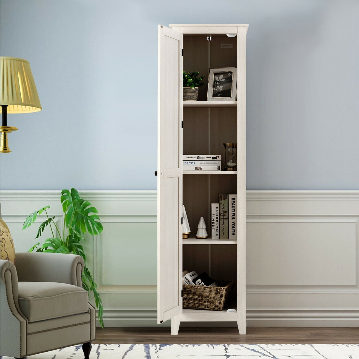 Linen Tower Bathroom Storage Cabinet Tall Slim Side Organizer with Shelf-Black