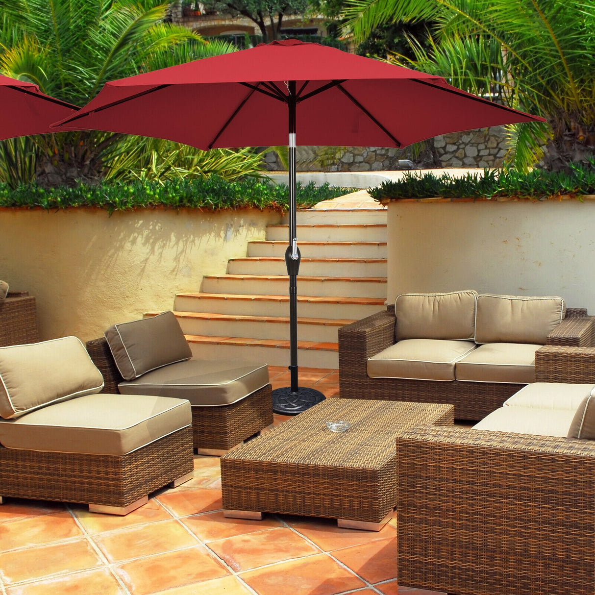 9 ft Patio Outdoor Umbrella with Crank-Orange