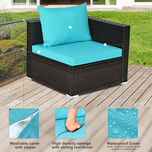 5 Pieces Patio Rattan Sectional Furniture Set with Cushions and Coffee Table -Navy