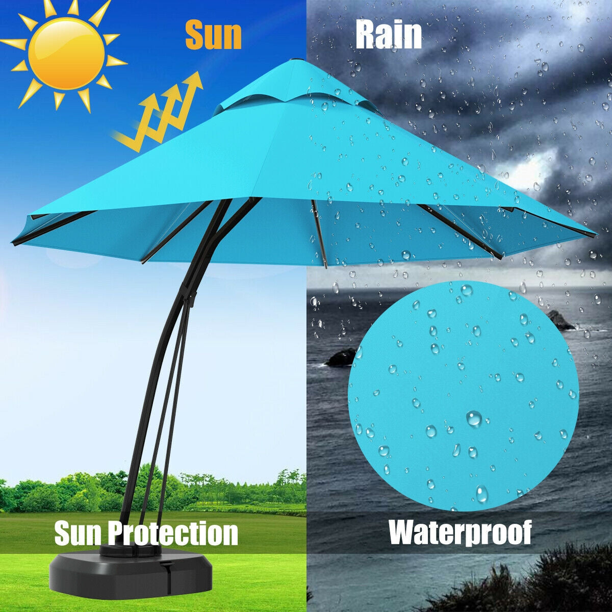 11 Feet Outdoor Cantilever Hanging Umbrella with Base and Wheels-Tan