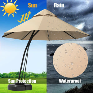 11 Feet Outdoor Cantilever Hanging Umbrella with Base and Wheels-Tan