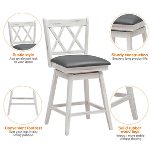 2 Pieces 24 Inch Swivel Counter Height Barstool Set with Rubber Wood Legs-Black