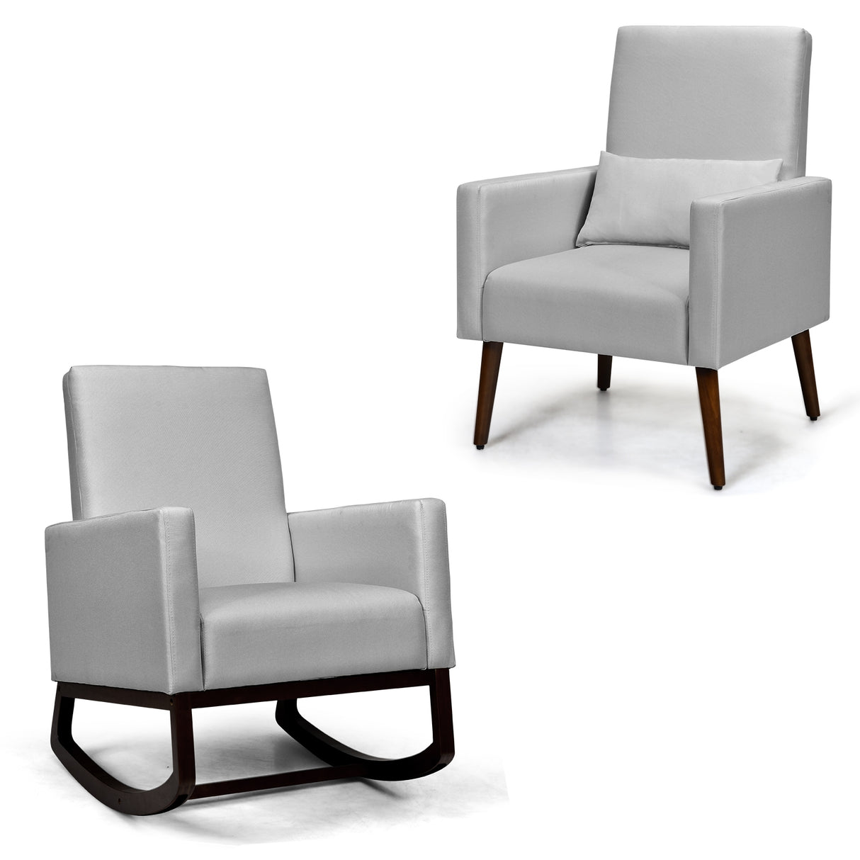 2-in-1 Fabric Upholstered Rocking Chair with Pillow-Beige