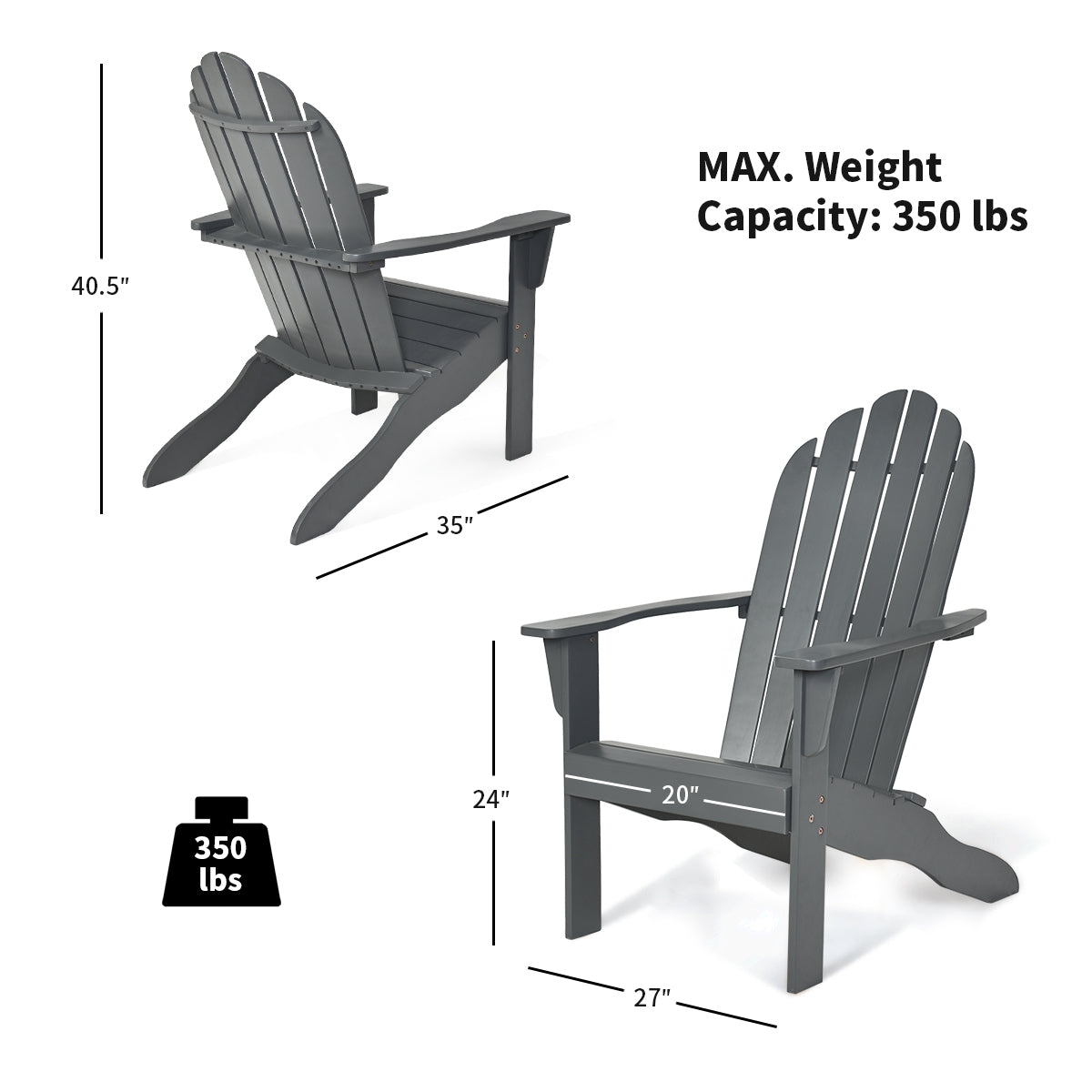 Acacia Wood Outdoor Adirondack Chair with Ergonomic Design-Natural