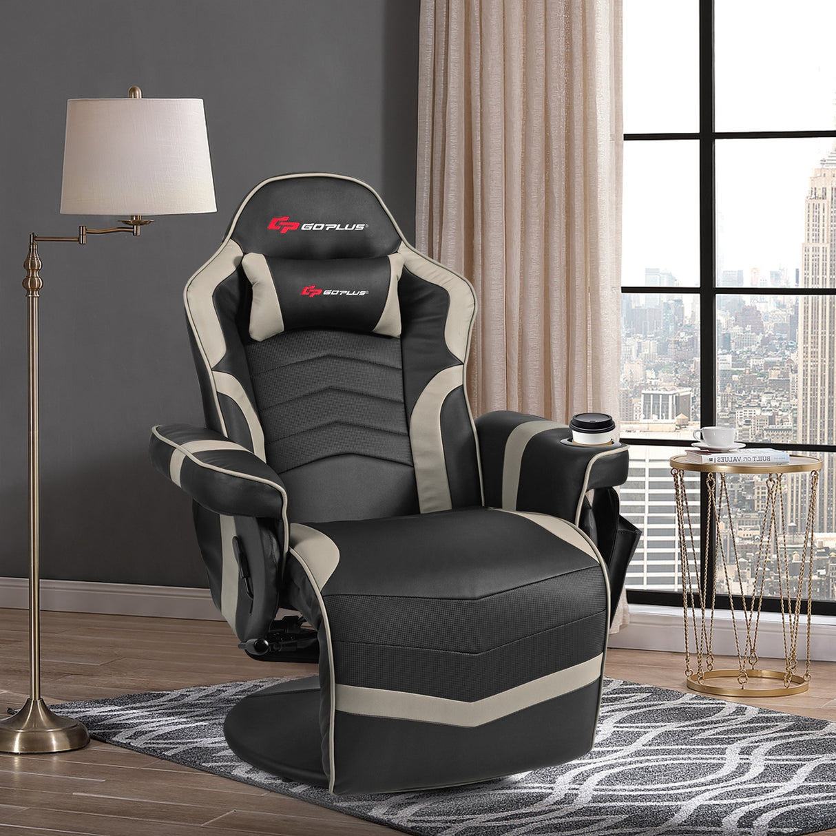 Ergonomic High Back Massage Gaming Chair with Pillow-Blue