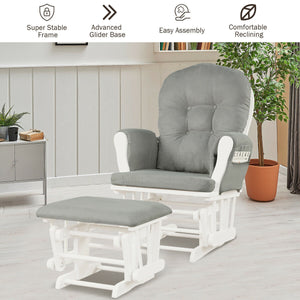 Wood Glider and Ottoman Set with Padded Armrests and Detachable Cushion-Brown