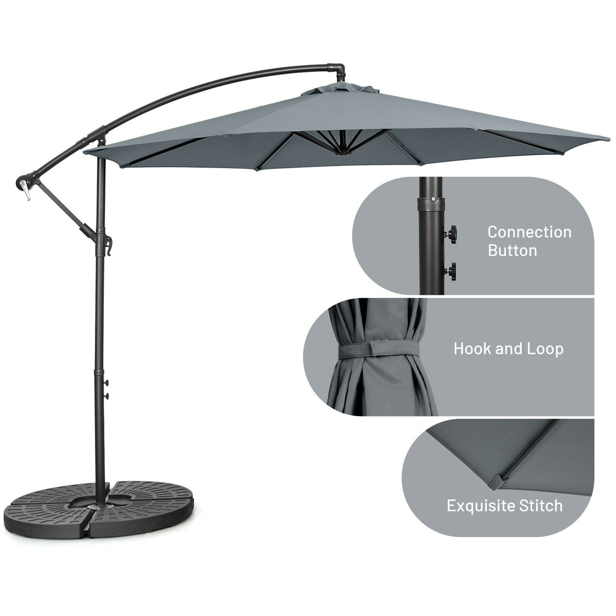10 Feet Offset Umbrella with 8 Ribs Cantilever and Cross Base-Brown