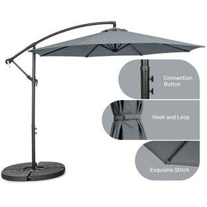 10 Feet Offset Umbrella with 8 Ribs Cantilever and Cross Base-Brown