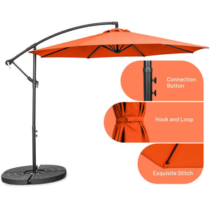 10 Feet Offset Umbrella with 8 Ribs Cantilever and Cross Base-Orange by DirectDeals