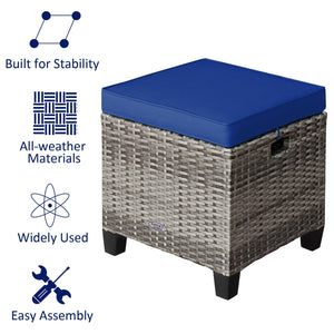 2PCS Patio Rattan Wicker Ottoman Seat with Removable Cushions-Red