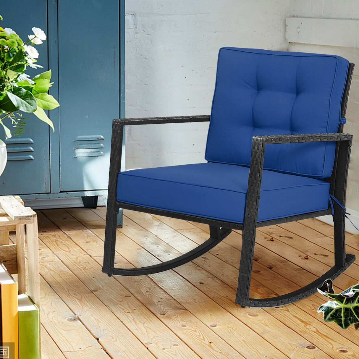 Patio Rattan Rocker Outdoor Glider Rocking Chair Cushion Lawn-Orange