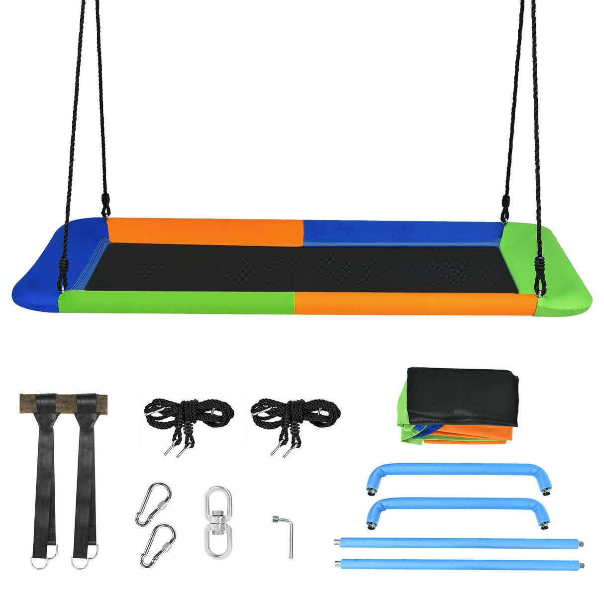 60 Inches Platform Tree Swing Outdoor with  2 Hanging Straps-Multicolor