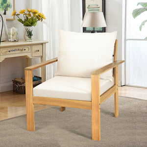 Outdoor 4 Pieces Acacia Wood Chat Set with Water Resistant Cushions-Gray