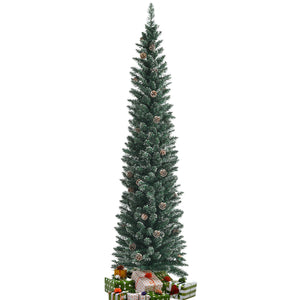 Snowy Artificial Pencil Christmas Tree with Pine Cones-7 ft