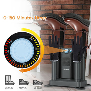 Electric Shoe Boot Dryer 4 Shoes with 180 Mins Timer Ozone Disinfection-Black