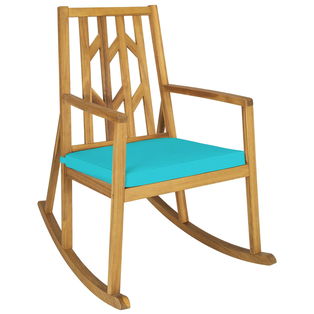 Patio Acacia Wood Rocking Chair Sofa with Armrest and Cushion for Garden and Deck-Red