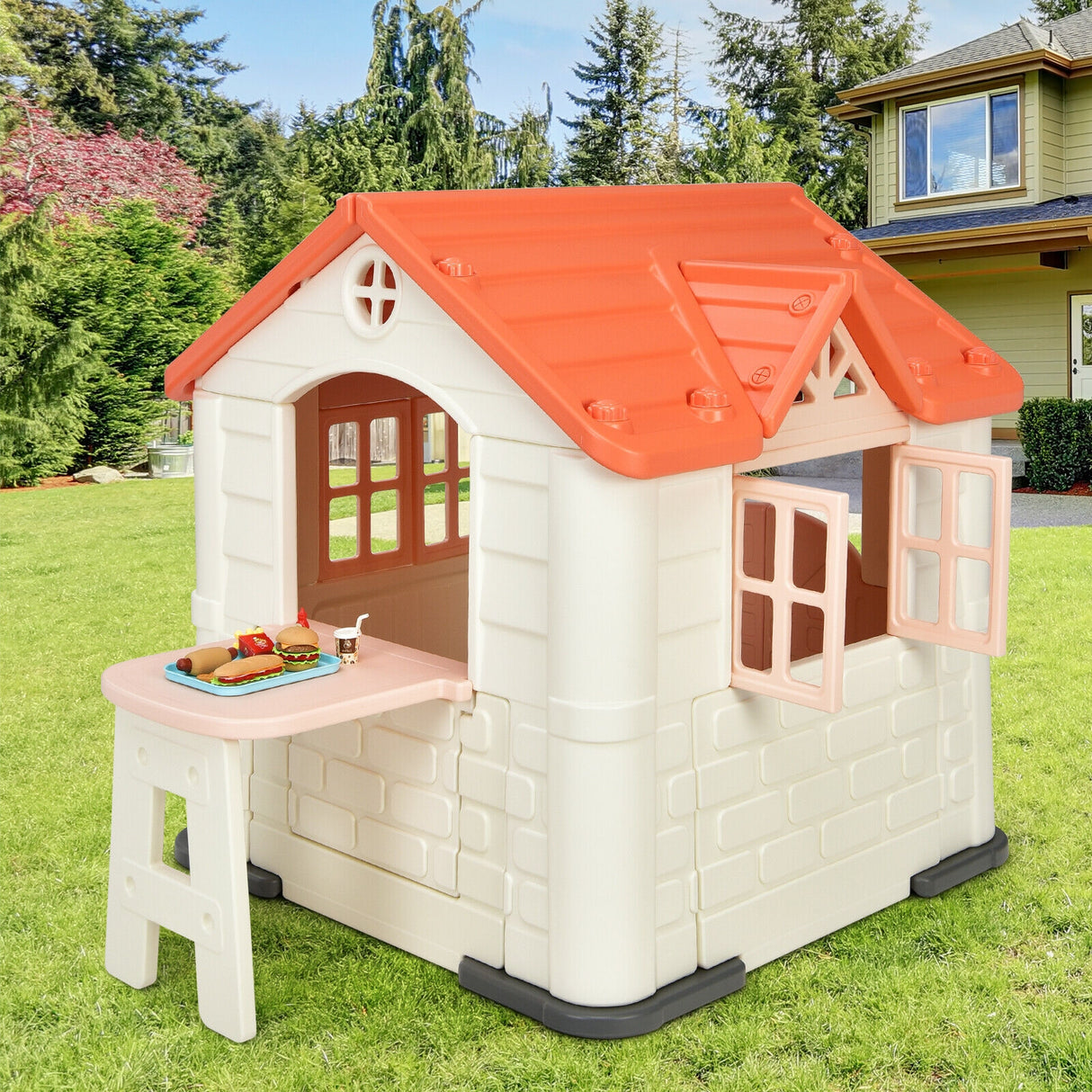Kid ™s Playhouse Pretend Toy House For Boys and Girls 7 Pieces Toy Set-Pink