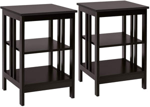 2 Pieces 3-Tier Nightstand with Reinforced Bars and Stable Structure-Dark Brown
