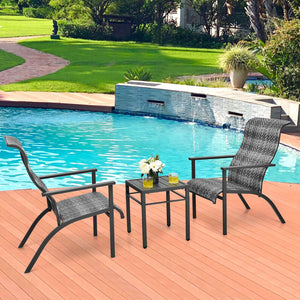 3 Pieces Patio Rattan Bistro Set with High Backrest and Armrest-Brown