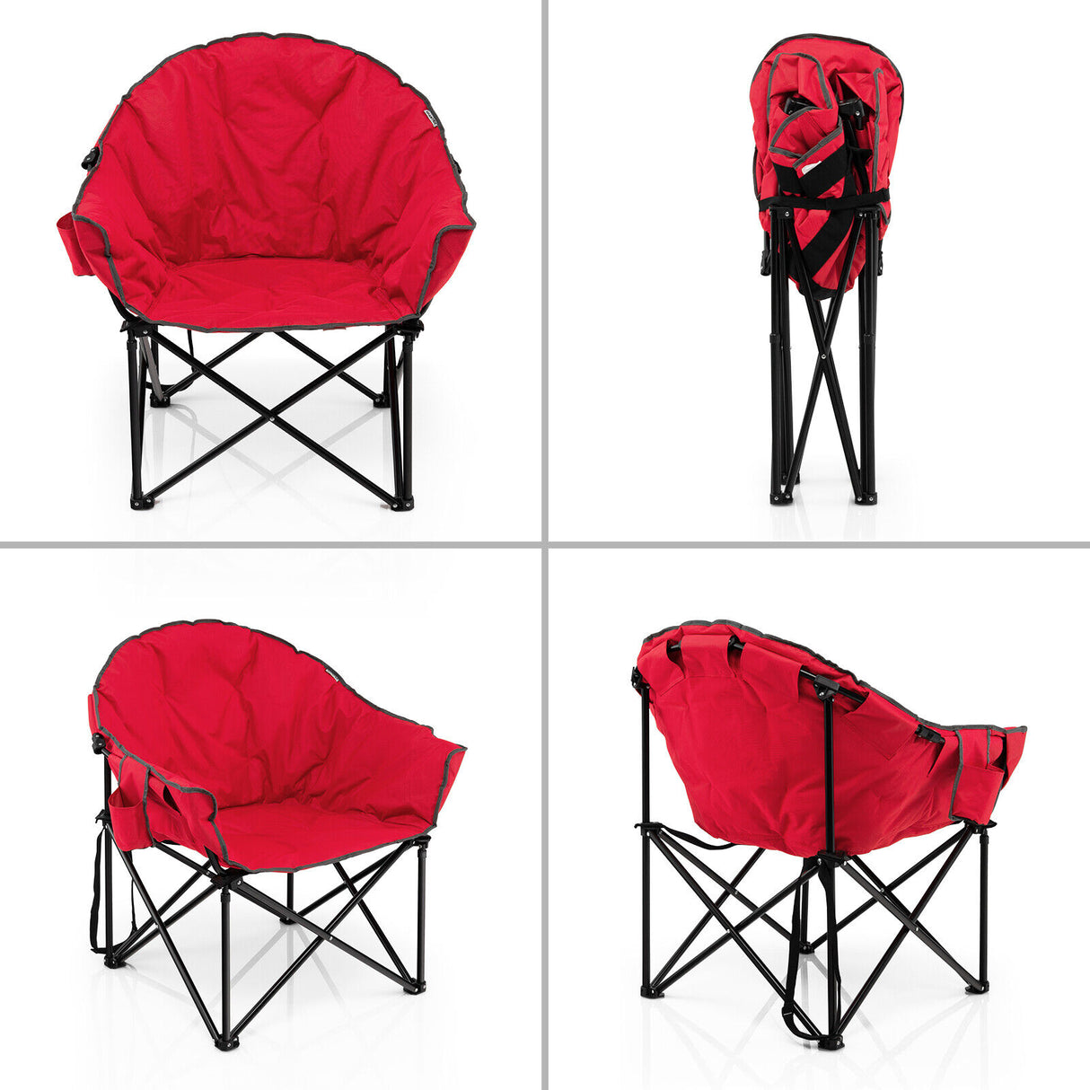 Folding Camping Moon Padded Chair with Carrying Bag-Gray