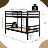 Twin Bunk Bed Children Wooden Bunk Beds Solid Hardwood-White