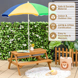 3-in-1 Kids Outdoor Picnic Water Sand Table with Umbrella Play Boxes-Green
