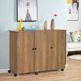 Folding Sewing Table Shelves Storage Cabinet Craft Cart with Wheels-White