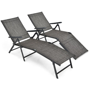 2 Pieces Foldable Chaise Lounge Chair with 2-Position Footrest-Brown