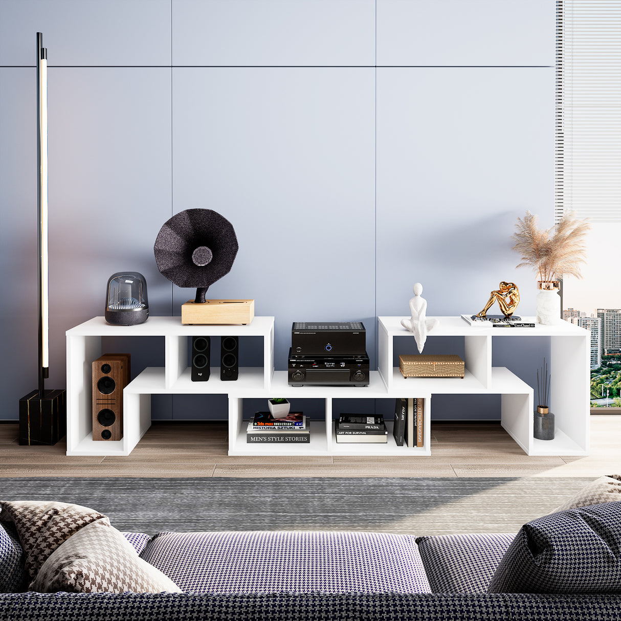 3 Pieces Adjustable TV Stand for TVs up to 65 Inch with Shelves-Black