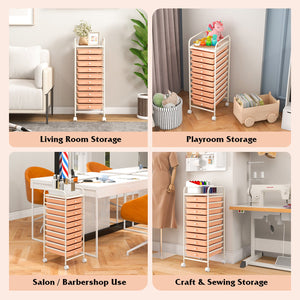 10 Drawer Rolling Storage Cart Organizer with 4 Universal Casters-Cherry by DirectDeals