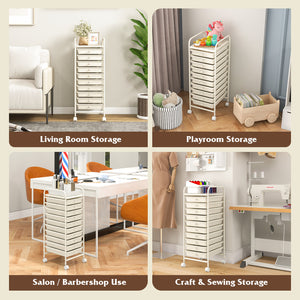 10 Drawer Rolling Storage Cart Organizer with 4 Universal Casters-White