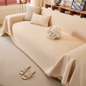 Natural Textured Linen Couch Cover, Breathable & Hypoallergenic Furniture Protector