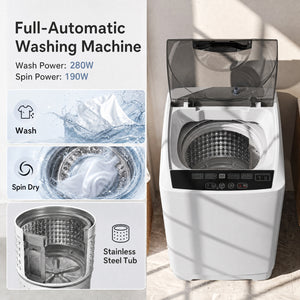 9.93 lbs Full Automatic Washing Machine with 8 Preset Programs-Gray