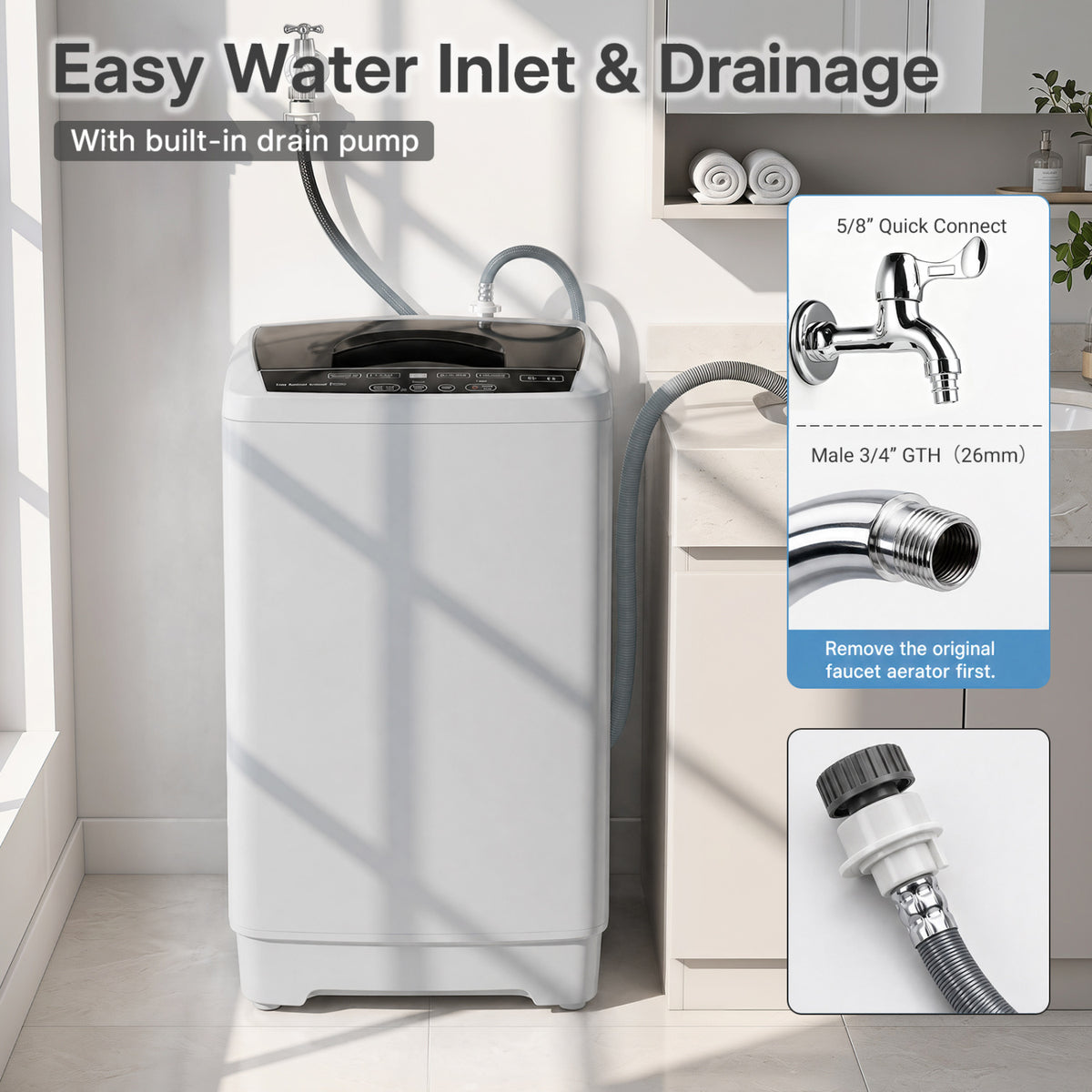 9.93 lbs Full Automatic Washing Machine with 8 Preset Programs-Gray