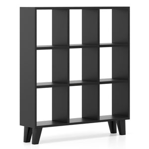 9-Cube Bookcase with 6 Removable Shelves and Raised Support Feet-Black