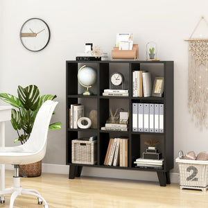 9-Cube Bookcase with 6 Removable Shelves and Raised Support Feet-Black
