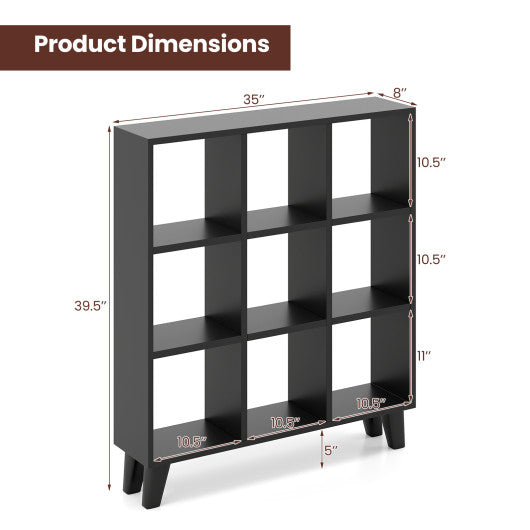9-Cube Bookcase with 6 Removable Shelves and Raised Support Feet-Black