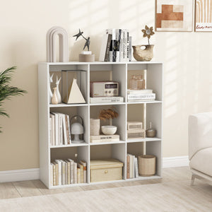 9 Cube Bookshelf with Back Guardrail for Living Room Bedroom-White