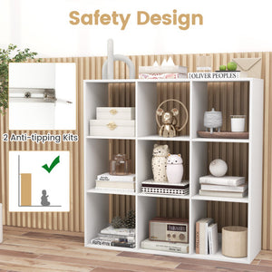 9 Cube Bookshelf with Back Guardrail for Living Room Bedroom-White