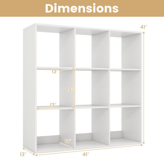 9 Cube Bookshelf with Back Guardrail for Living Room Bedroom-White