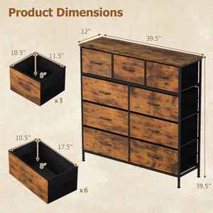 9-Drawer Fabric Dresser with Wooden Top for Bedroom-Rustic Brown