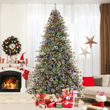 6/7.5/9 FT Artificial Christmas Tree Pre-Lit Hinged Holiday Tree with 360 ° Quick Power Connector-9ft